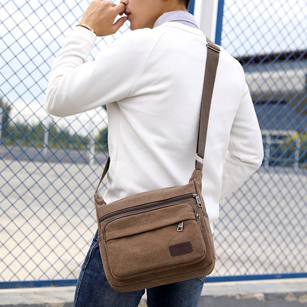 Vattentät axelväska i medium storlek, multifickor canvas crossbody-väska för män och kvinnor, casual herrportfölj (M)