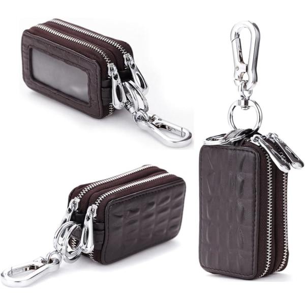 TG Nyckelring i äkta läder Nyckelring med dubbla fickor 9x5x3,5 cm Khaki