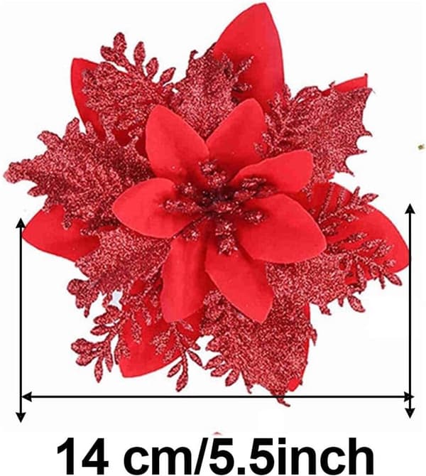 20 Juletréblomster - Kunstige juleblomster til juletrepynt - Dekorative glitter juleblomster