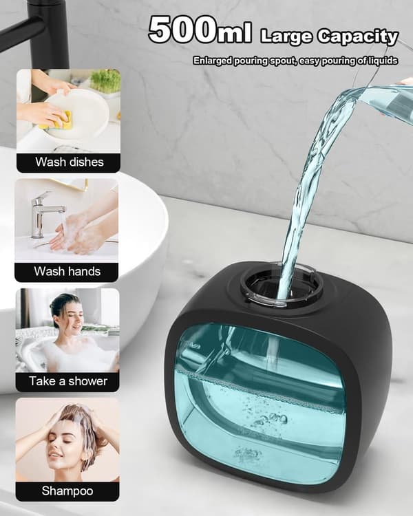 Automatisk sæbedispenser vægmonteret 500 ml genopladelig USB-C berøringsfri infrarød sensor til køkken badeværelse sort IPX5