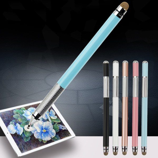 2-i-1 Multifunktionell Pekskärmspenna i Metall Kapacitiv Stylus Penna för Rosa