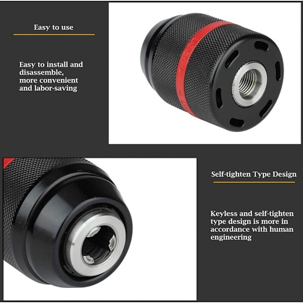 Nyckellös Chuck, Borrchuck, Sladdlös Borrchuck, 1/2-20UNF 2-13mm Fäste Nyckellös Handborrchuck Självdragande Borrchuck på