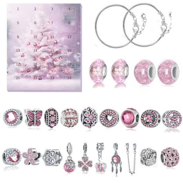 Julnytt rosa slott pärl smycke present nedräkningskalender DIY armband blind box rosa födelsedag poke kul SDT082