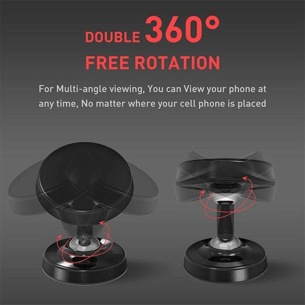 Galaxy Magneettinen imukuppi auton 360° kääntyvä puhelimenpidike Kojelaudan autoteline (musta) musta