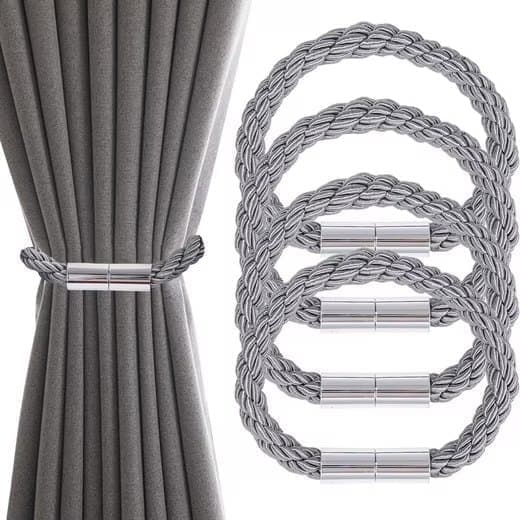 Gardinomtag med Spänne, 2/4-Pack, Borrfri, Magnetiska Gardinomtag Gray_yu Gray 4 st