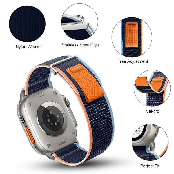 Trail Loop-armband för Apple Watch Band 44mm 40mm 45mm 41mm 42 44 45 mm Sportarmband iwatch Ultra 2 49mm serie 9 8 se 7 6 5 4 3 blå grå blue gray 03 41mm 40mm 38mm