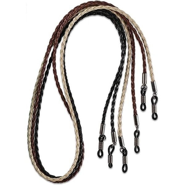 Elegantti lasien, aurinkolasien ketju -pidike punottu, urheilunauha, 3-pakkaus - PU-nahka miehille ja naisille (beige, musta, ruskea)
