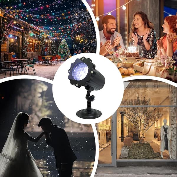Snöflingeprojektor, 360° roterande dynamiskt ljus, Plug and Play, för jul-, bröllops- och evenemangsfester inomhus och utomhus