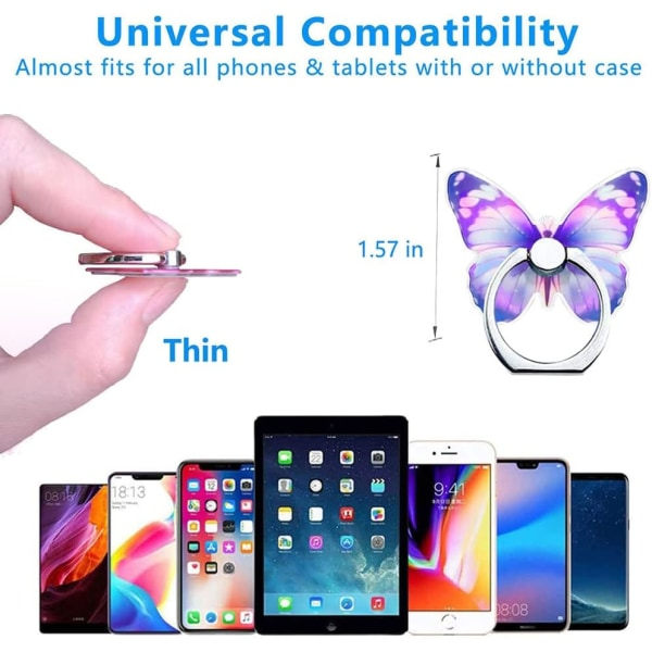 TG Lila-360° Justerbar Mobiltelefon Ringholder Sød Butterfly Pa
