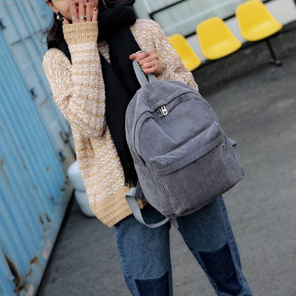 Large Capacity Corduroy Backpack Cabin Aesthetics School Supplies School Bag Grey