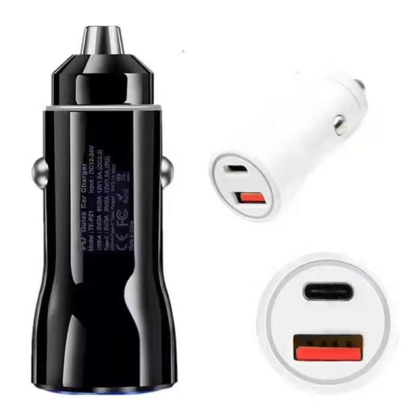 Svart Power Charger Dubbel Port Snabbladdare Billaddare