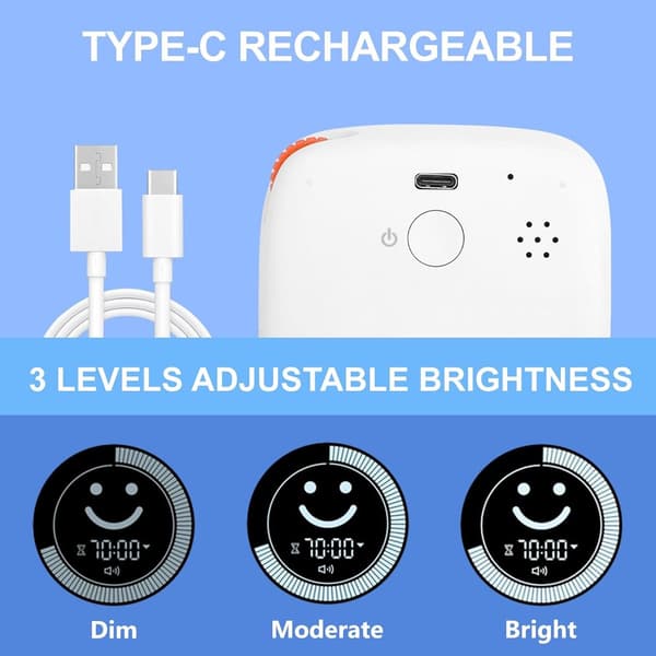 Visuel Timer, 100-Minutters Nedtælling Med Statuslinje, Lydløs/Vibration, USB-C Genopladelig Til Køkken, Skole Og Kontor, Hvid
