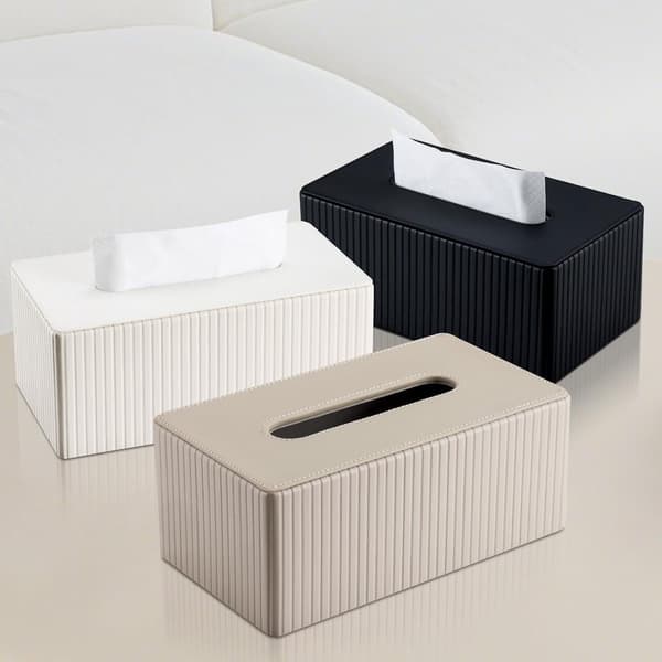 Rektangulär näsdukslåda, räfflat PU-läder med magnetisk stängning, för hem och kontor, mjölkte, 25 x 13,5 x 10 cm