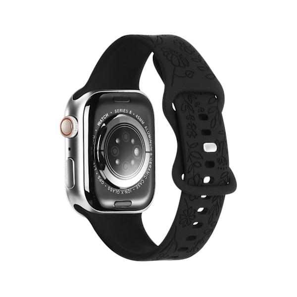 Passer til iwatchS9 876SE Apple Watch armbånd præget lille rose silikone Solsikke - sort Sunflower - black 42/44/45/49mm