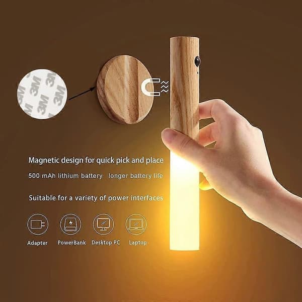 USB Rechargeable Wall Lamp, Motion Sensor Night Light Portable Detachable Magnetic Cordless Wireless Automatic Battery Lamp-FS-_yux White