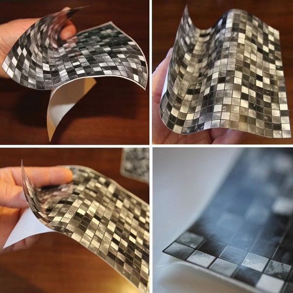 Blå-24x Laatta-tarrat kylpyhuoneeseen ja keittiöön 10 x 10cm Musta Wh