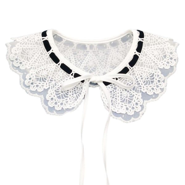 Elegant dobbeltlags mesh falsk krage med broderte blomster og snørebånds-sløyfe