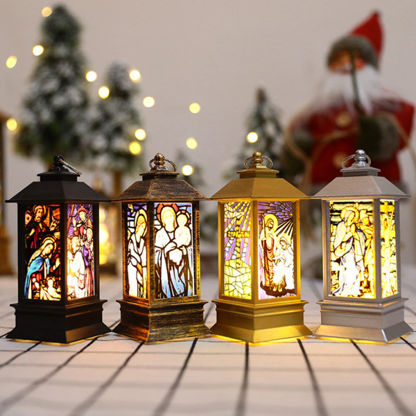 Christmas Led Light Jesus Religious Wind Lamp for Xmas Party Hem Sovrum Kyrkan Dekoration Nyår Present Nattlampor Black