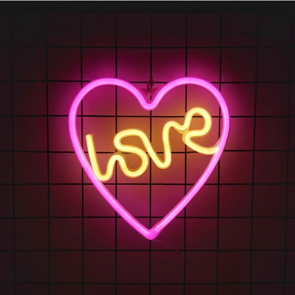 Hjerte LED Neonlys, Dekorativ Nattlampe Veggdekor for Soverom Stue Barnerom Bryllupsfest Jul (Rosa Hjerte - Kjærlighet)