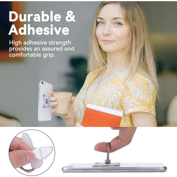 3-pack Mobiltelefonringholder Sød sommerfugl Design Malet Metal