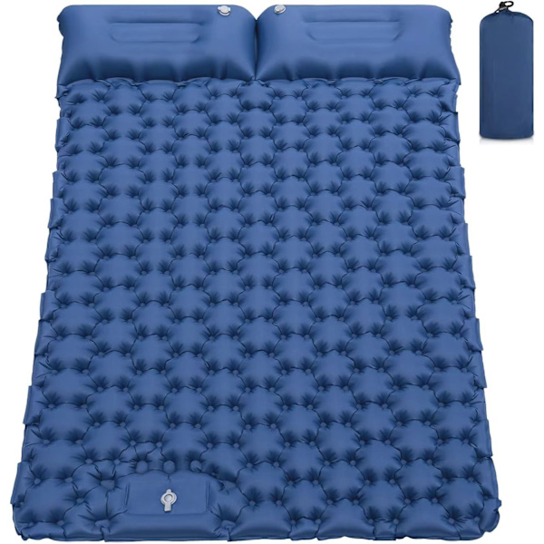 Itsestään täyttyvä retkeilymatto: paksu ja kevyt kahden hengen retkeilymatto, joka voidaan kiinnittää retkeilymatto ja kompakti retkeilymatto, laivastonsininen Navy Double sleeping pad