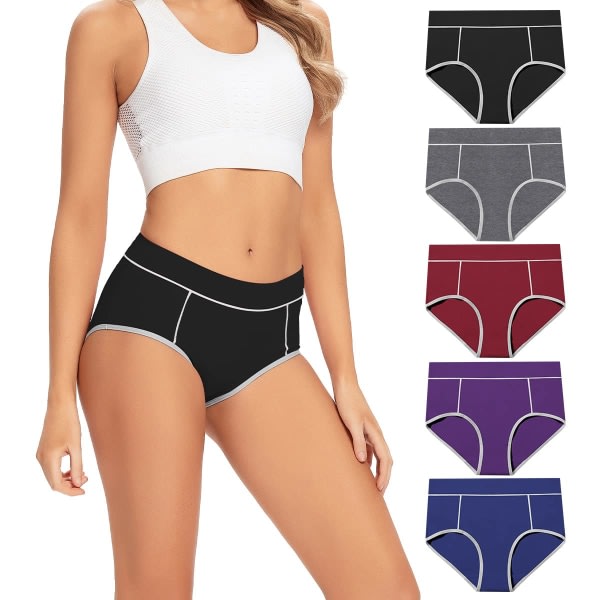 Stretchtruser i bomull for kvinner, middels høy midje, truser Trosor 5-pack (L)