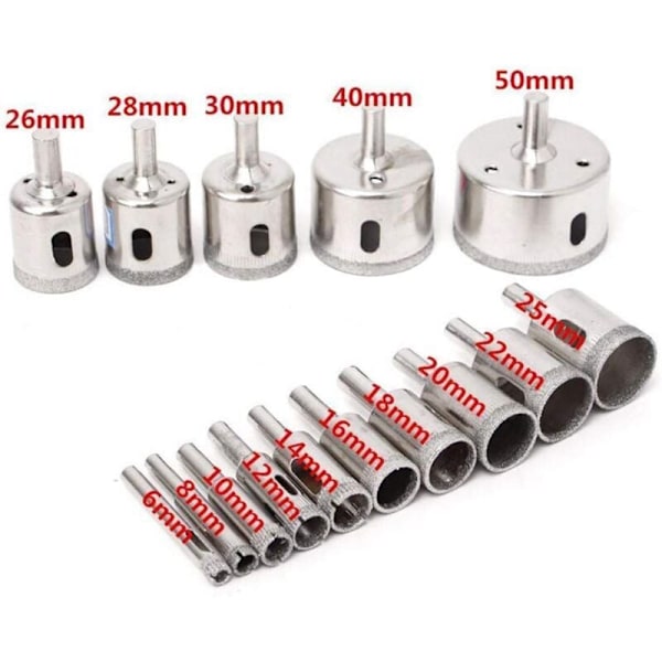 15 stk. diamant hulsave bor bits fliser glas marmor 6-50mm..DEBUNS
