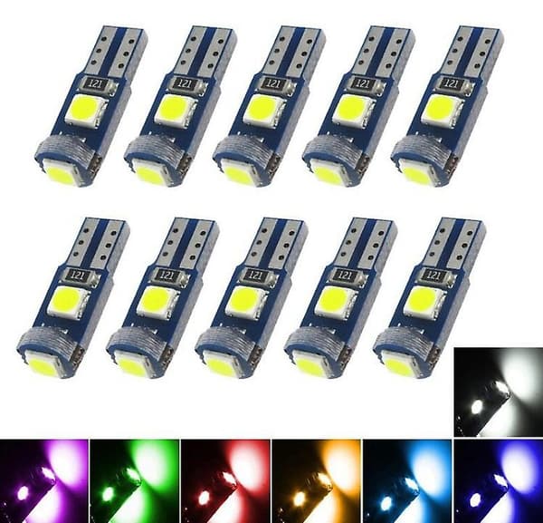 T5 LED-lamper i hvitt for bilens instrumentpanel og speedometer