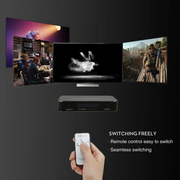 TG HDMI-switch - 4 portar - 3D / 1080p / 4K Svart