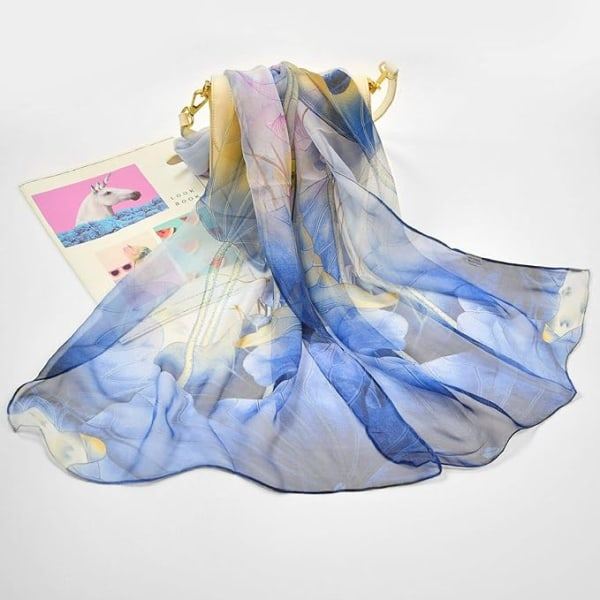 Blå, 160 * 50 cm Sida Sjal för Kvinnor Dam Sjal Chiffon Elegant