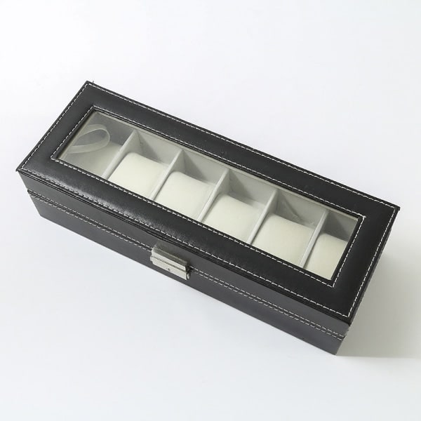Urbox med 6 fack, läder, smyckesbox