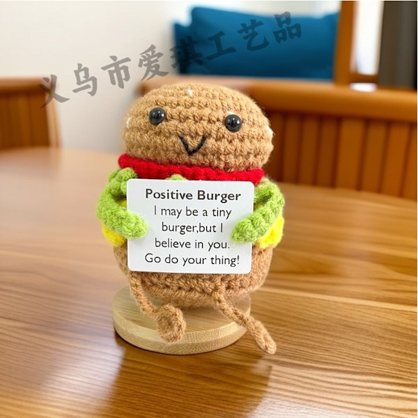 Amazons bästsäljande ull Emotional Support groda handvirkade ornament positiv energi kort Hamburger 1