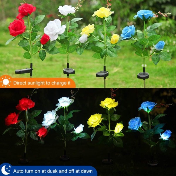 Konstgjorda Rose Solar Flower Lights Utomhus dekorativa Solar LED-lampor IP44 Vattentät för uteplats, bakgård, gräsmatta, balkong (blå, 1 st)