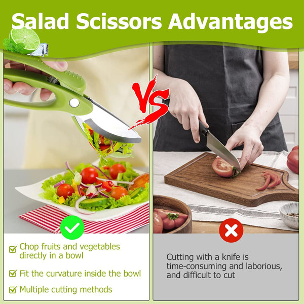 Salatsaks med dobbelt blad Vaskbar salathakker Saks Salatutstyr Multifunksjonell