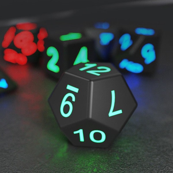 7st/ sett LED lysande tärningsset Polyhedron Spel Party tärningar Svart