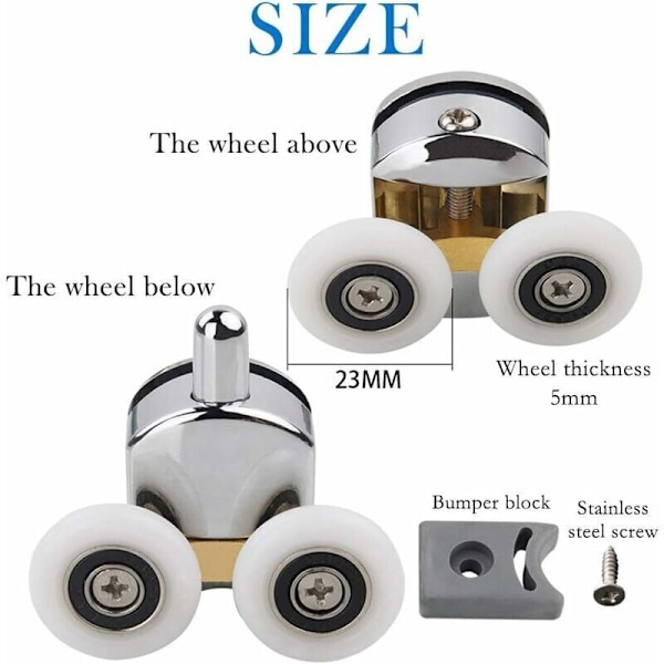 Dusjdørruller, 4 stk Doble Dusjdørruller Skyvedør Hjul Erstatning for Dusjkabinett for 14mm Glasshull, DEBUNS