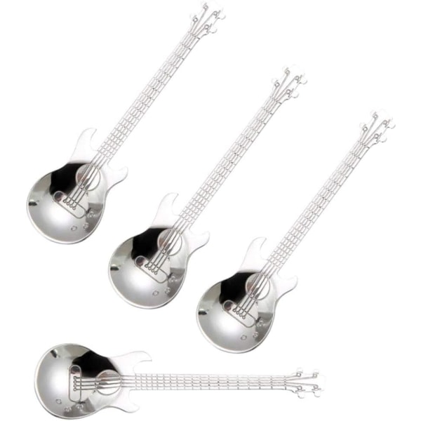 Gitarr kaffe tesked, set med 4 teskedar sockerskedar (silver)