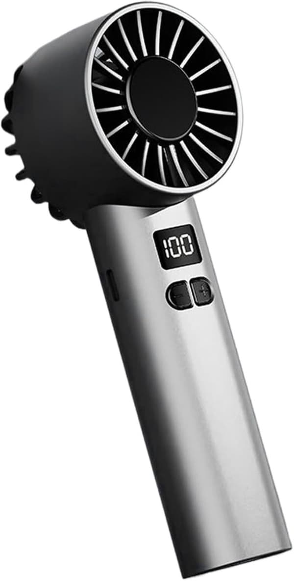 Håndventilator - bærbar ventilator - 100 vindhastigheder LED-display - Genopladelig - Grå - 6,5x6,2x17 cm