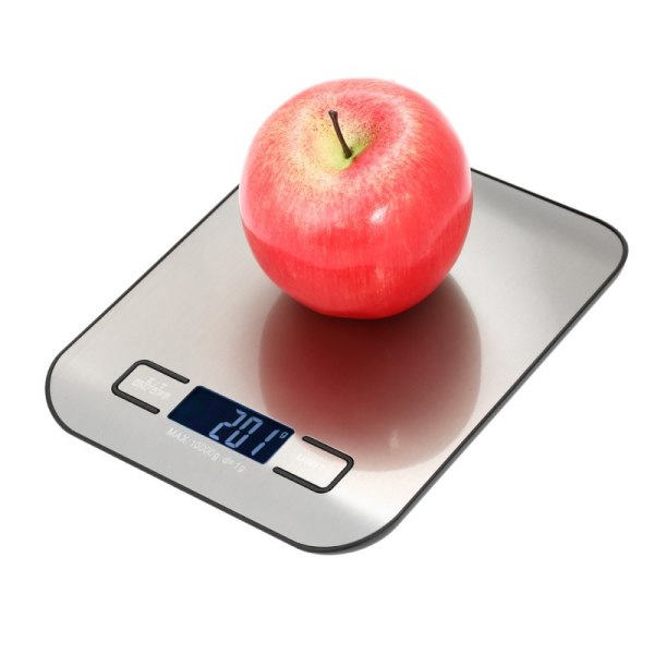 Digitaalinen keittiövaaka, ensiluokkainen ruoka-vaaka ruostumattomasta teräksestä, punnitsee grammoina ja unsseina leivontaan ja ruoanlaittoon 5 kg/1 g