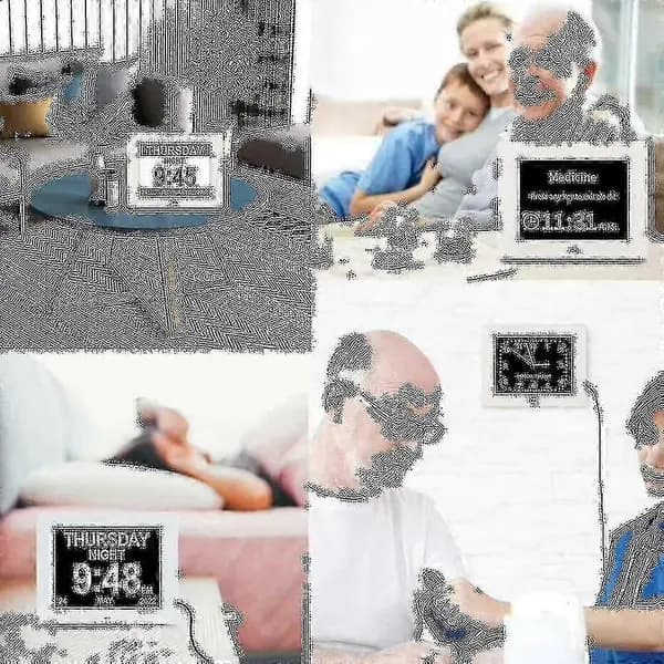 Stor digital kalenderklokke for eldre, dag- og datovisning, automatisk dimming, 12 alarmer, 8 språk, 7 tommer
