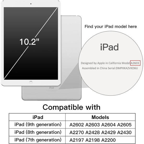 Etui til iPad 10,2 tum (2021/2020/2019 model, 9:e/8:e/7:e generationen)