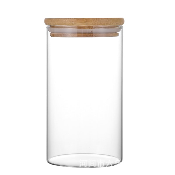 Läpinäkyvä lasinen säilytyspurkki bambukannella, pyöreä suora putki, monen kokoinen keittiön viljalasinen tiivis purkki kotitalouskäyttöön 12*10 bamboo lid 1000ml