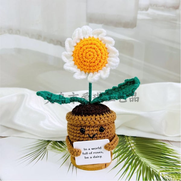 Amazonin myydyin villainen Emotional Support -sammakko, käsin virkattu koriste, positiivisen energian kortti Potted Daisy IN Card 1
