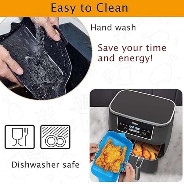 Airfryer Bakplåtspapper, Engångsbehållare, Silikonfoder, Svart, 2 Delar, för Rektangulära Airfryers