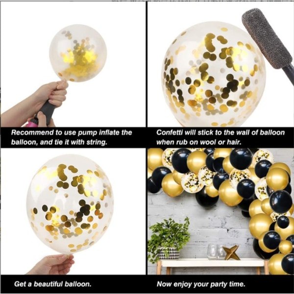 Ballonbue-sæt 114 stk. Guld Sort Festdekorationer Konfettiballoner Til Fødselsdag Graduation Halloween Bryllup