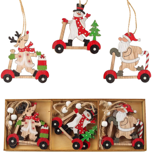 Galaxy Christmas Trä Old Man Ornament med Box (Old Man Snowman Deer) 9 stykker