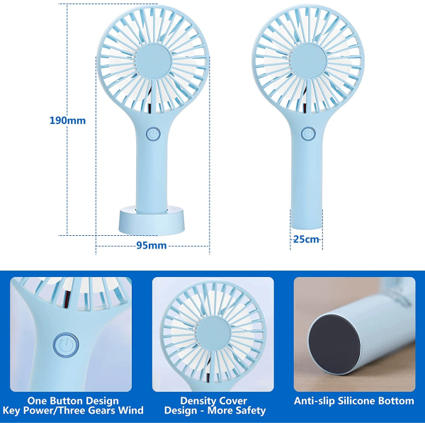 Håndholdt bærbar ventilator, genopladelig USB-batteri