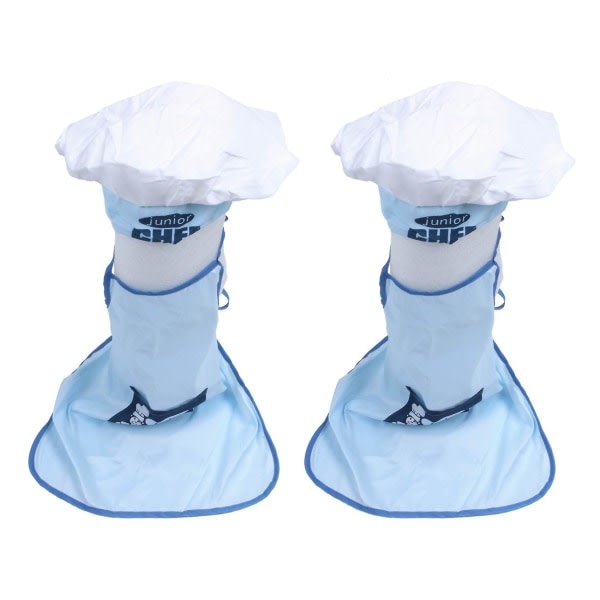 2X Barn Kockmössa Förkläde Matlagning Bakning Pojkar Flickor Kock Junior Present (Blå)