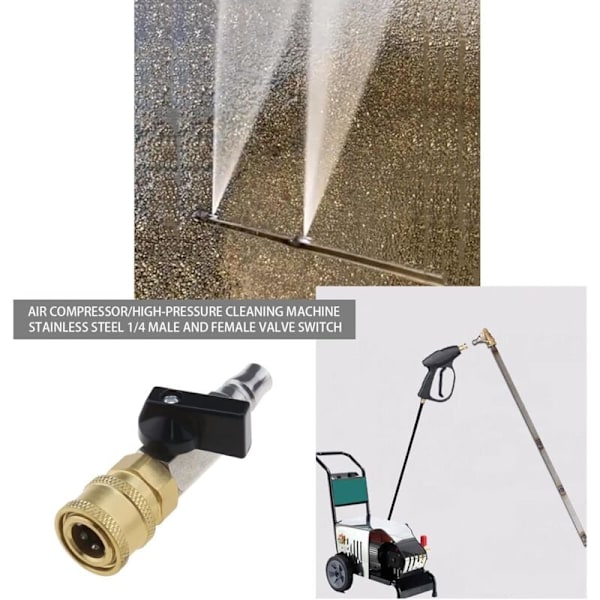 Trykluft hurtigkobling, pneumatisk kuglehane, doseringsventil, 1/4\" afspærringsventil med 1/4\" hangevindtilslutning og 1/4\" tilslutningsfatning.