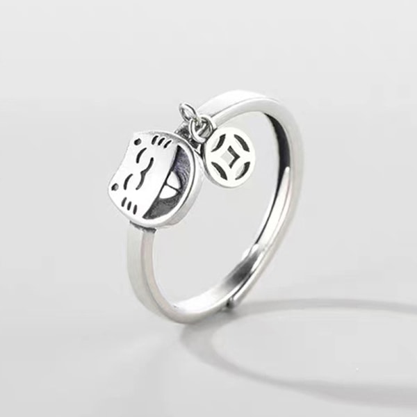 S925 Silver Kopparmynt Lyckokatt Retro Justerbar Indexfinger Ring - Perfekt